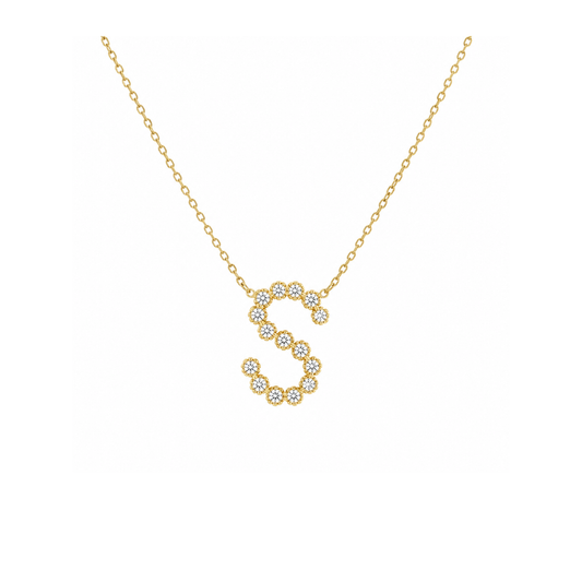 Scalloped Bezel Diamond Initial Necklace