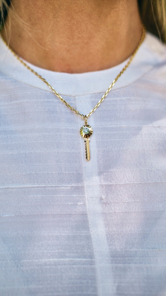 Blue Diamond Scalloped Key Pendant