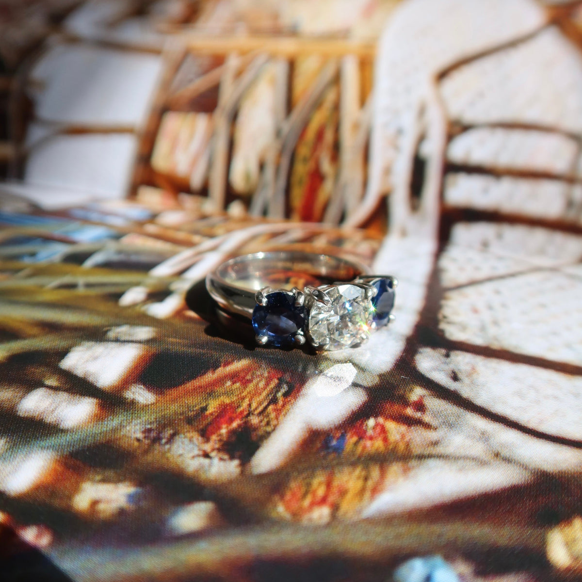 Vintage Blue Sapphire and Round Diamond Tri-Stone Ring – Henri Noël