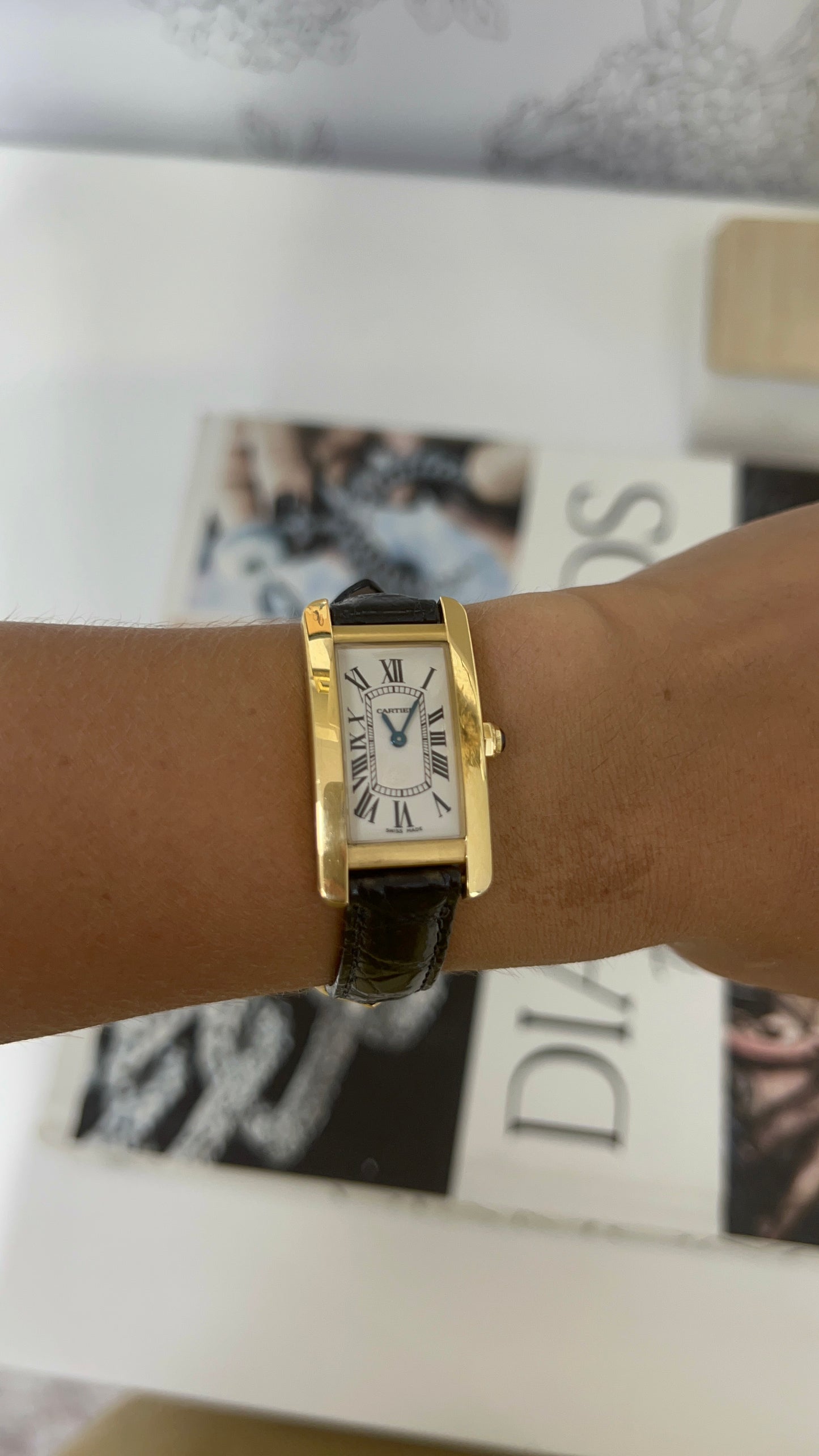 Vintage Cartier 18K Yellow Gold Tank Alligator Black Strap Watch – Henri Noël