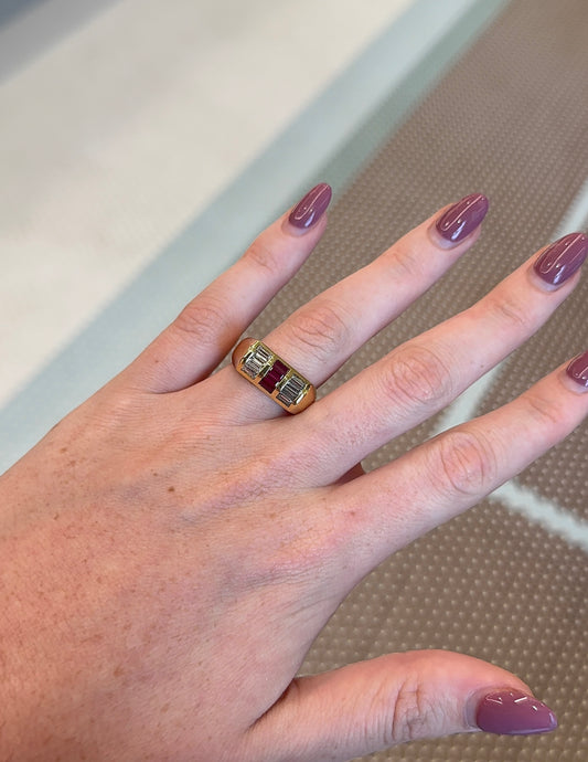 Vintage Ruby and Diamond Bar Ring