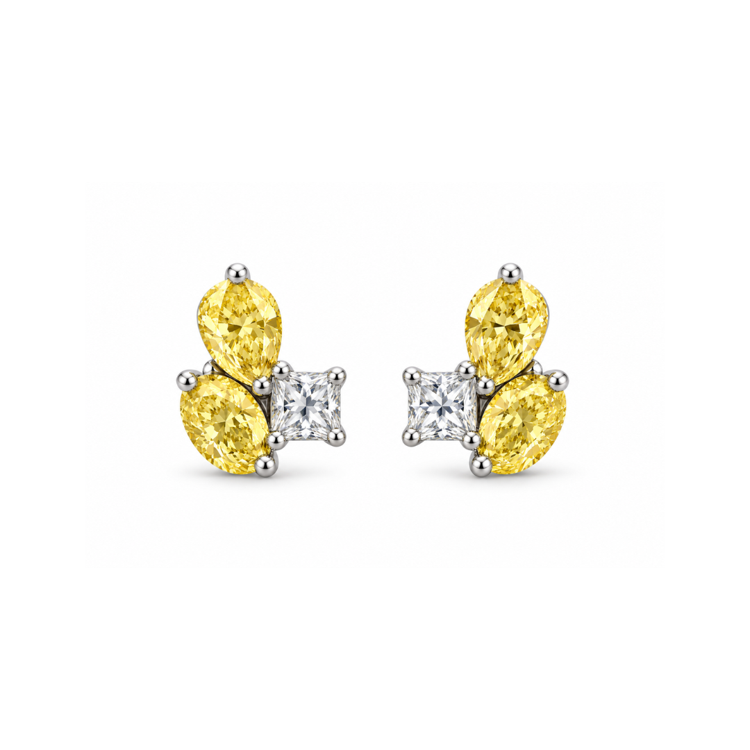 Yellow and White Diamond Studs – Henri Noël