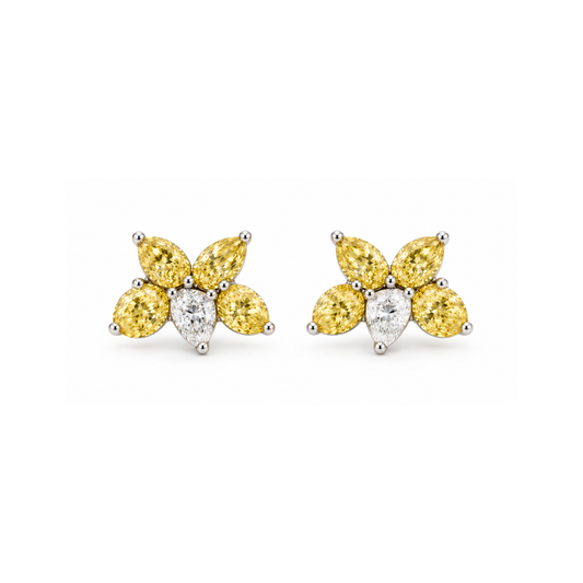 Pear Shaped Yellow and White Diamond Studs