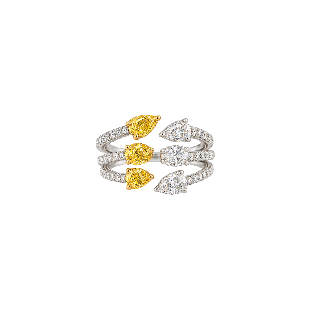 Yellow & White Diamond Cuff Ring