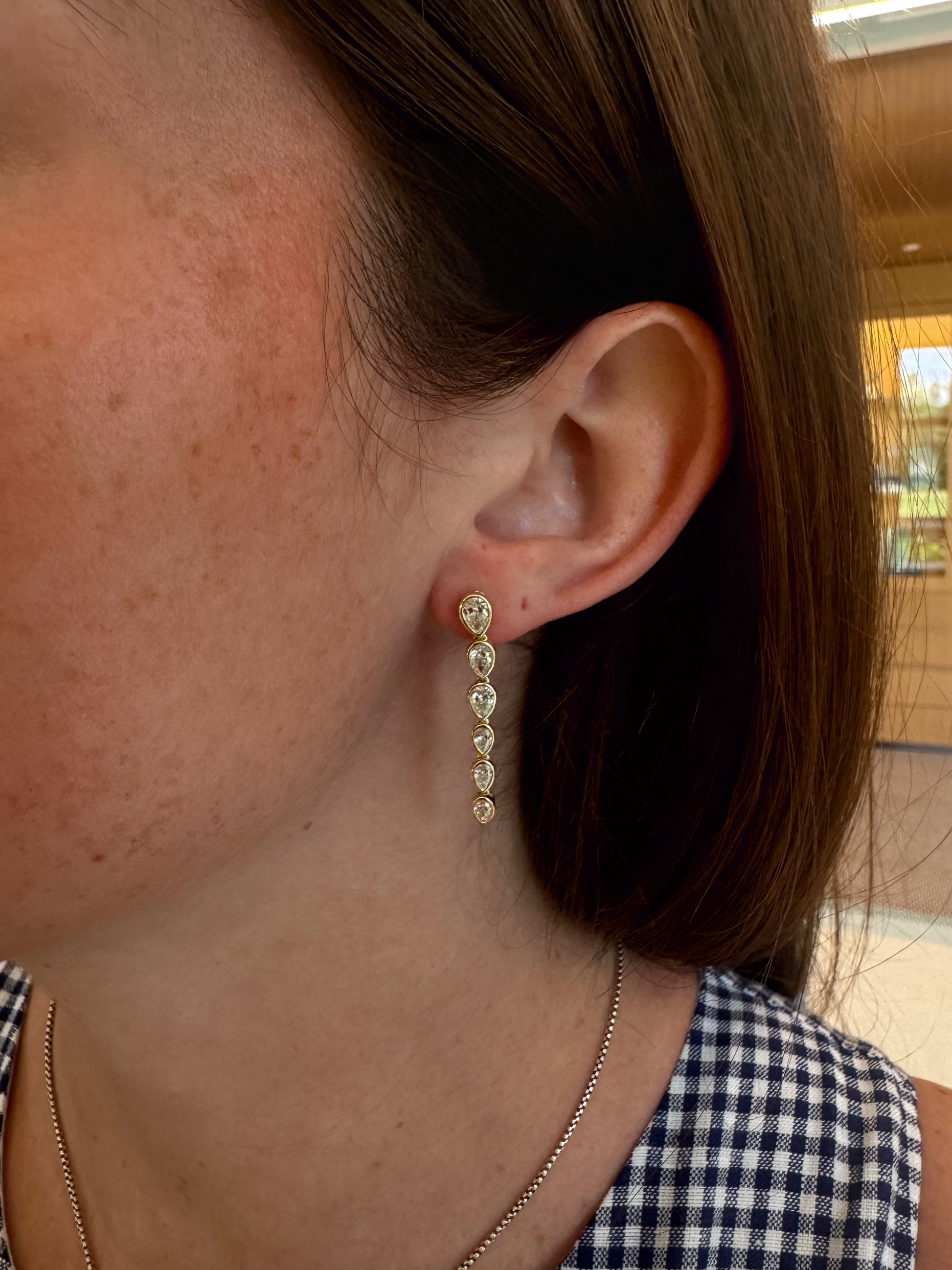 Bezel Pear Diamond Drop Earrings – Henri Noël