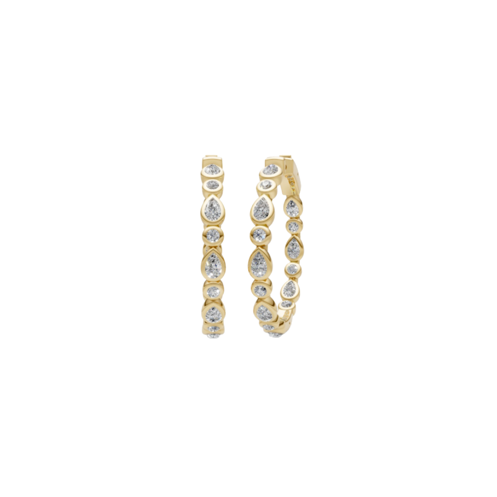Bezel Pear and Round Diamond Hoops – Henri Noël