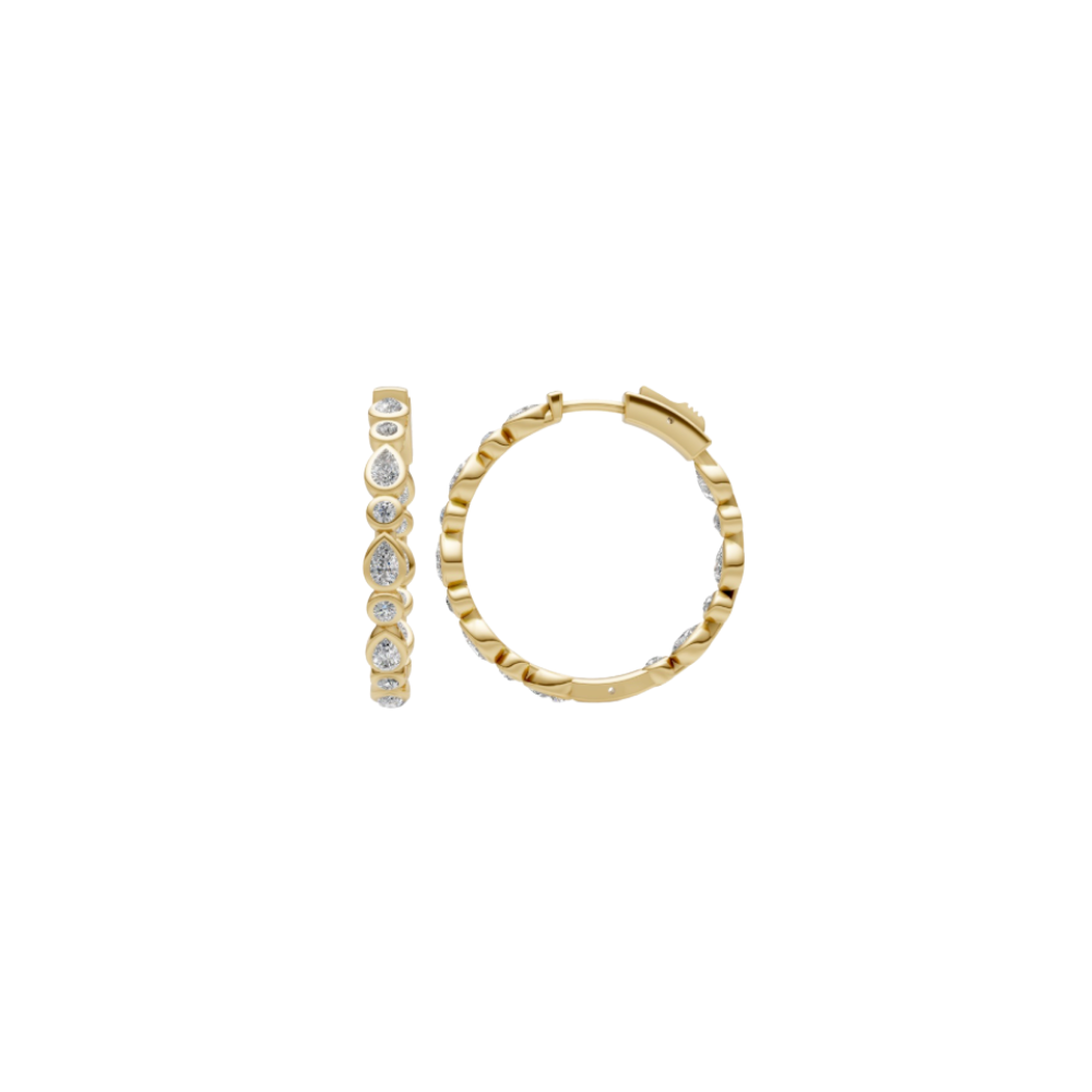Bezel Pear and Round Diamond Hoops – Henri Noël