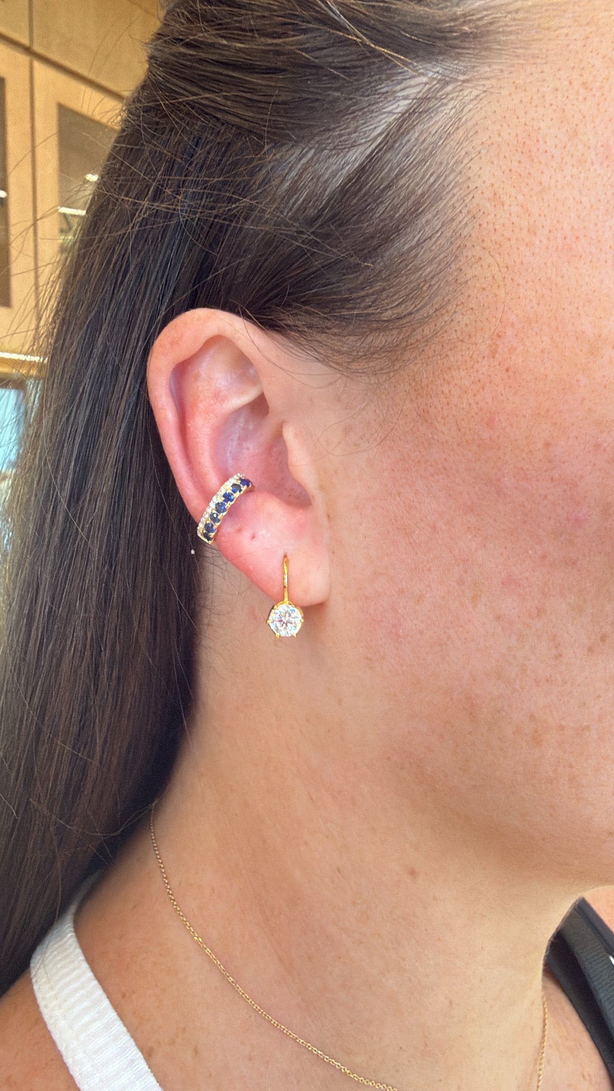 Blue Sapphire and Diamond Ear Cuff