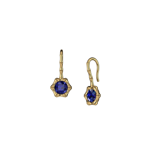 Bamboo Bezel Blue Sapphire Earrings