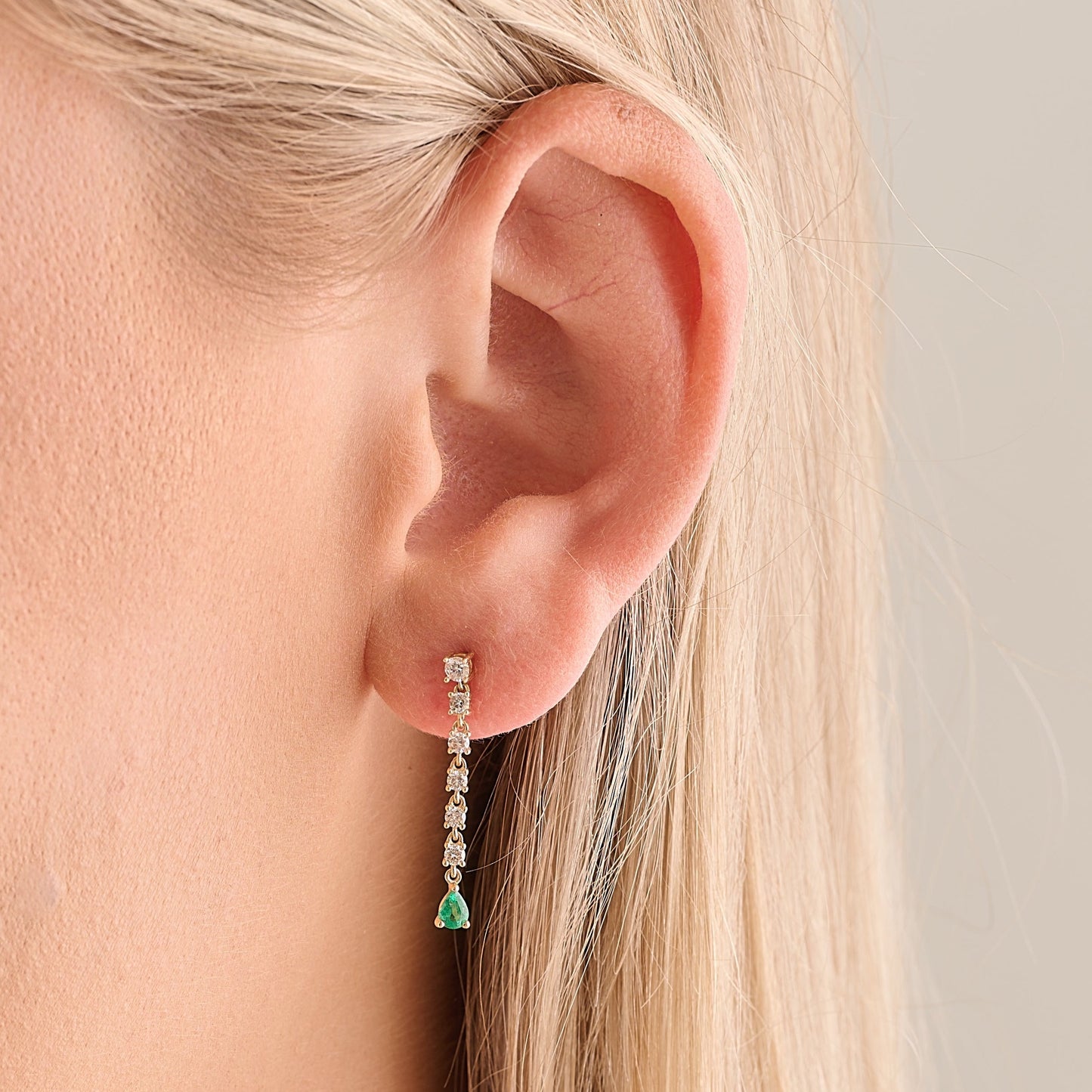 Diamond Prong Drop with an Emerald Pear Earrings