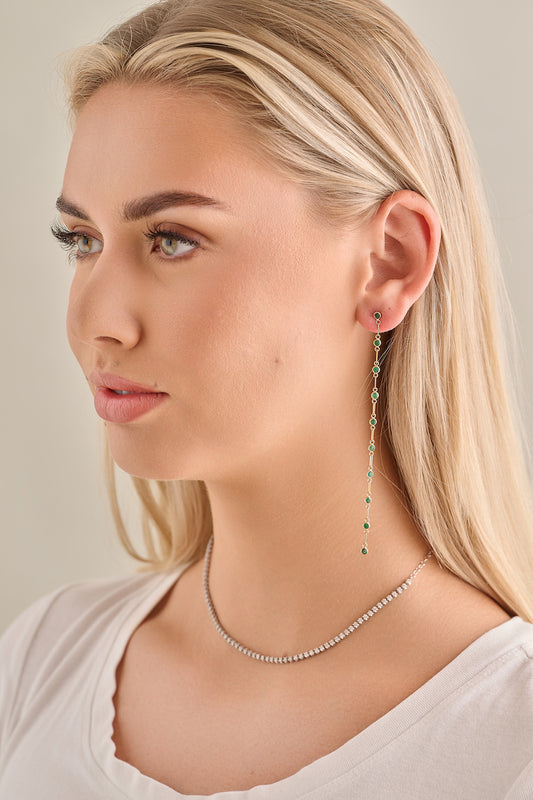Emerald Bezel Station Earrings