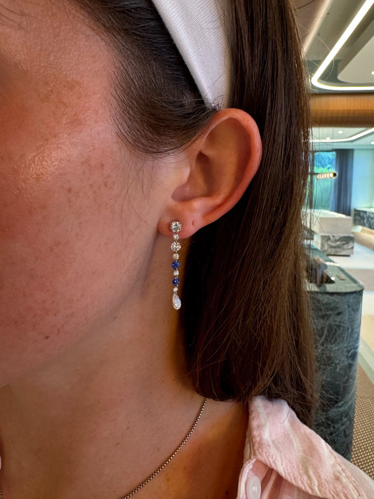 Estate Diamond and Blue Sapphire Drop Earrings