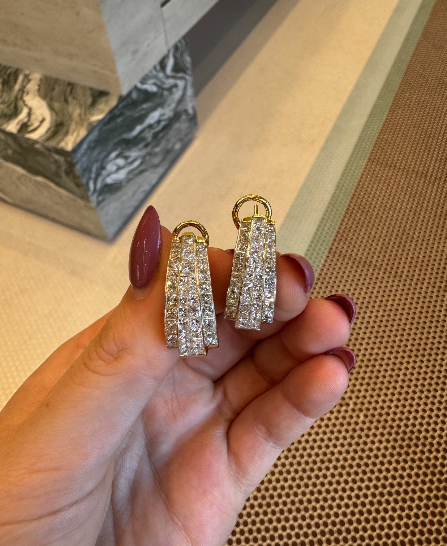 Estate Princess Cut Diamond Hoops