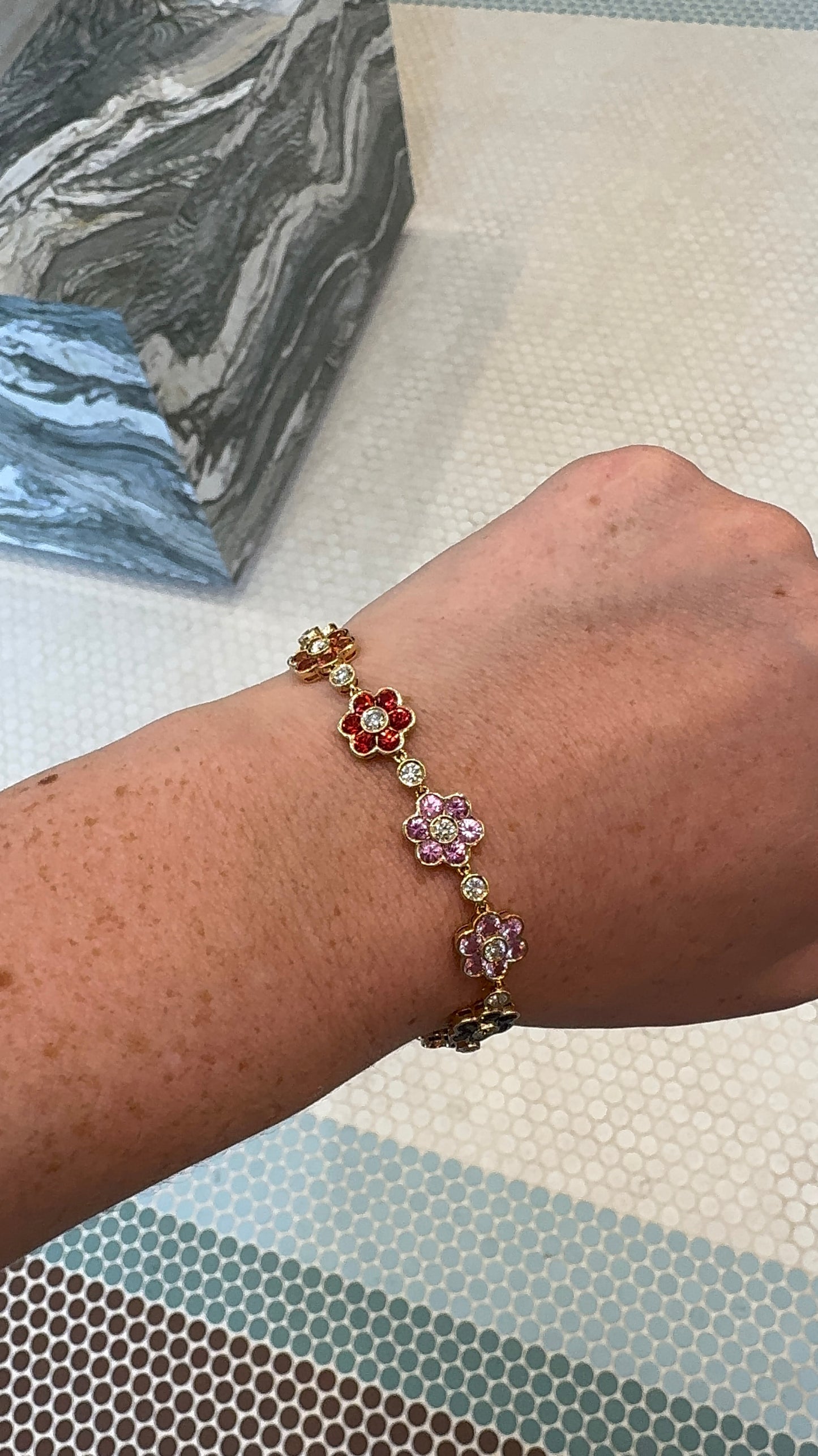 Flower Rainbow Sapphire and Diamond Bracelet