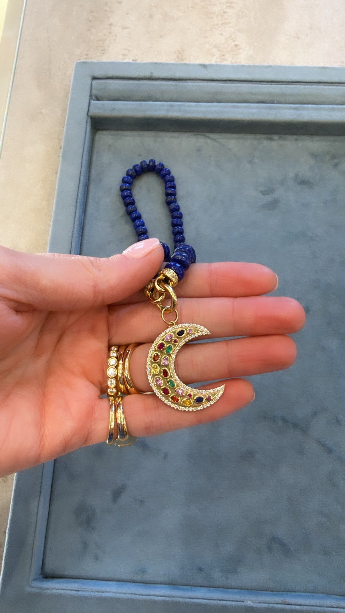 Lionheart- Maneskin Multi Gemstone Moon Charm – Henri Noël