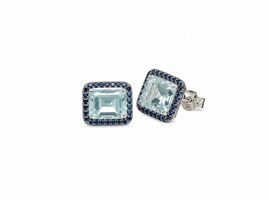 Aquamarine & Blue Sapphire Pave Stud Earrings – Henri Noël