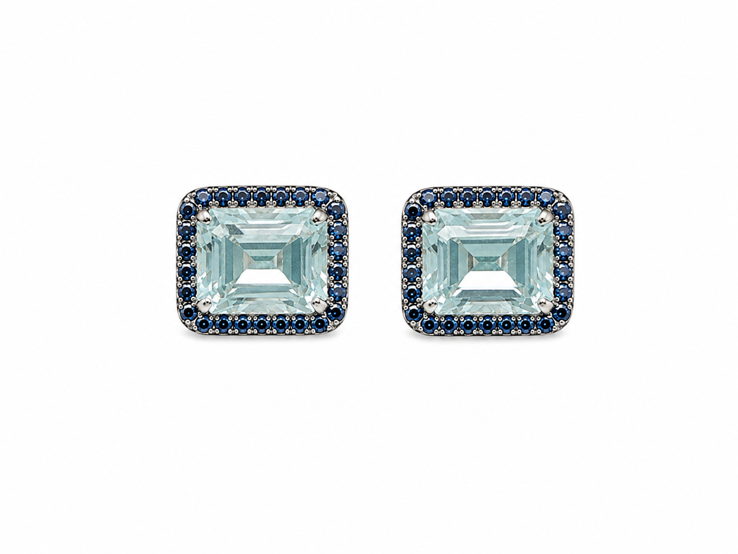 Aquamarine & Blue Sapphire Pave Stud Earrings