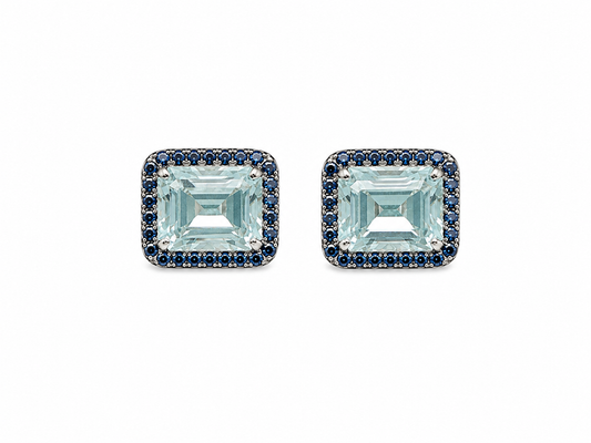 Aquamarine & Blue Sapphire Pave Stud Earrings – Henri Noël