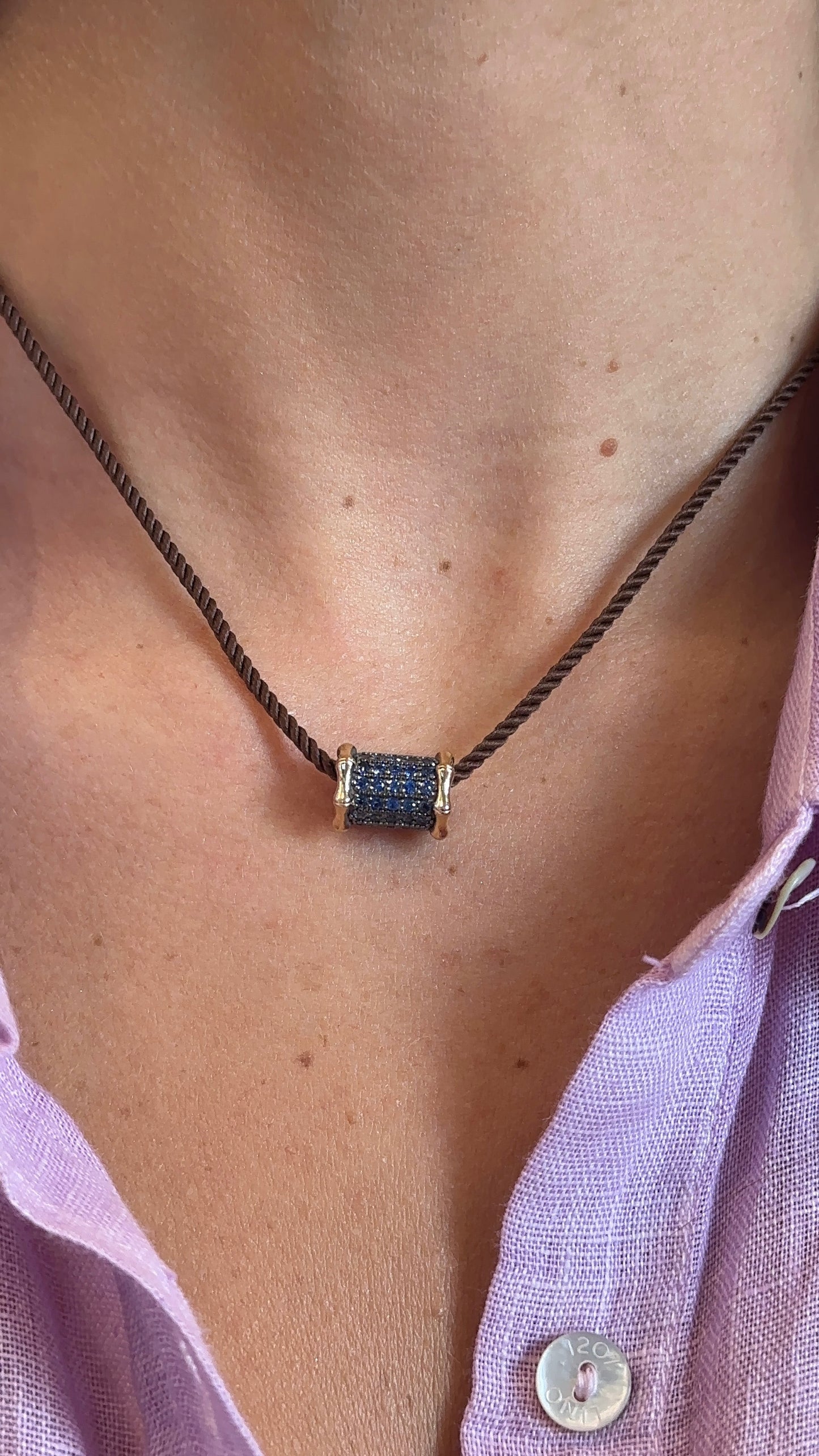 Mini Bamboo Blue Sapphire Barrel Necklace – Henri Noël