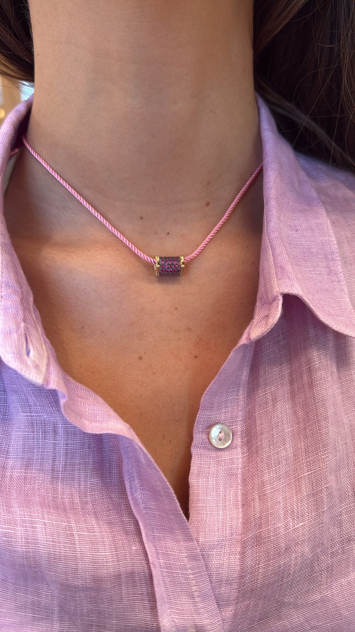 Mini Bamboo Pink Sapphire Barrel Necklace – Henri Noël