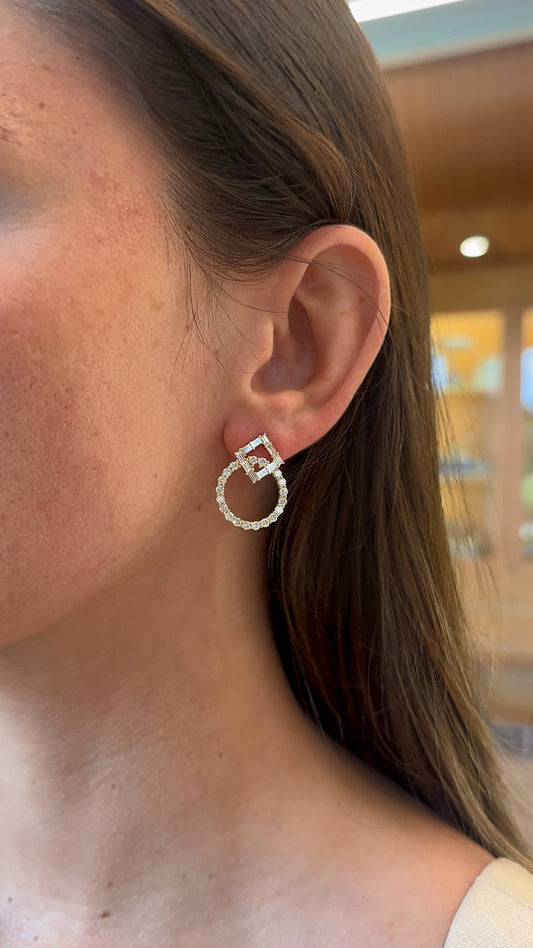 Round and Baguette Diamond Drop Studs – Henri Noël