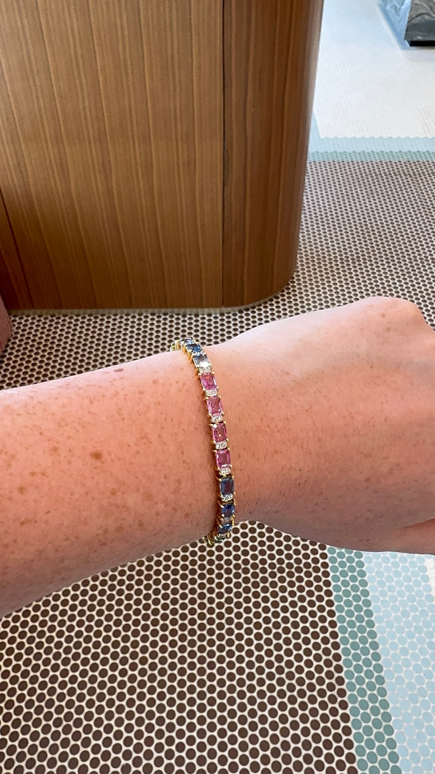 Rainbow Sapphire and Diamond Tennis Bracelet