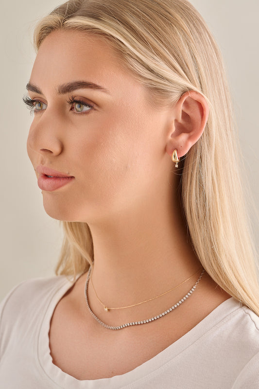 Thick Gold Hoops with Diamond Drop