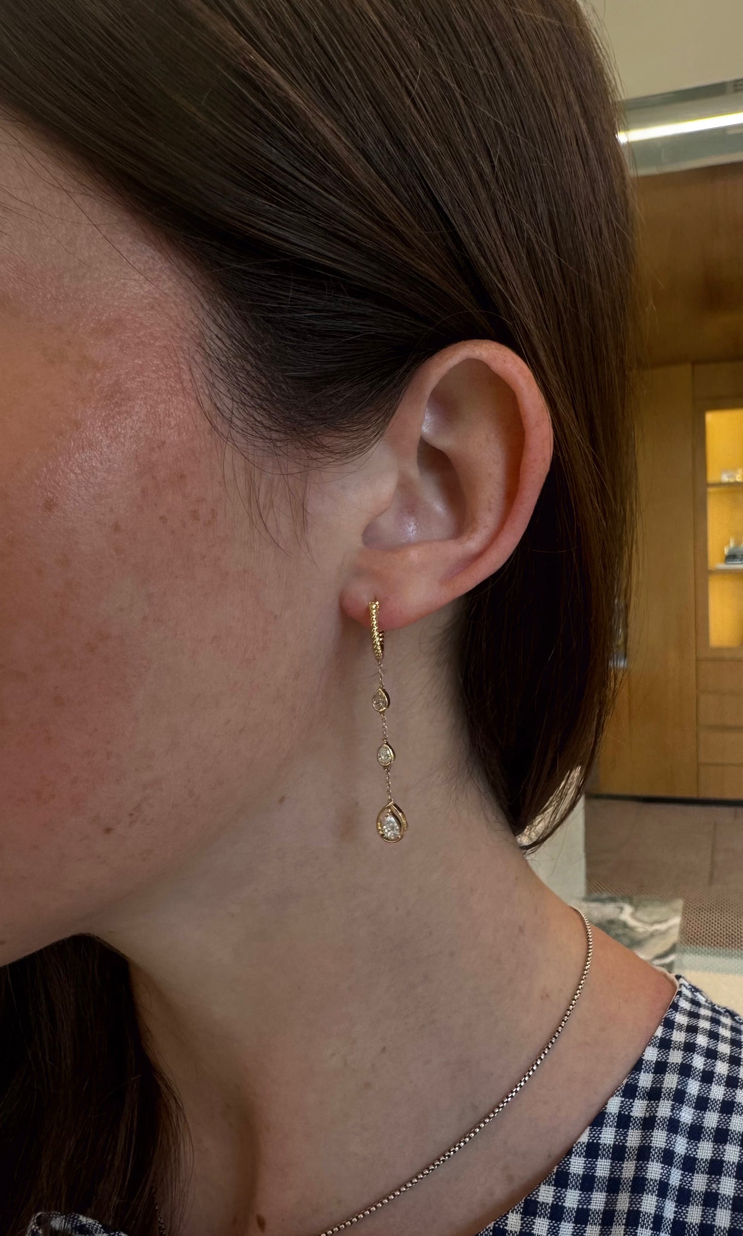 Triple Pear Bezel Diamond Drop Huggies – Henri Noël