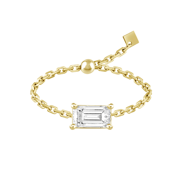 Adjustable Emerald Diamond Chain Ring | 18K Gold | Henri Noël