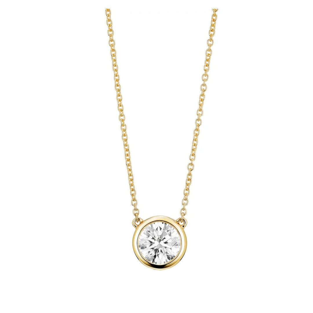 14K Yellow Gold Small Bezel Diamond Necklace