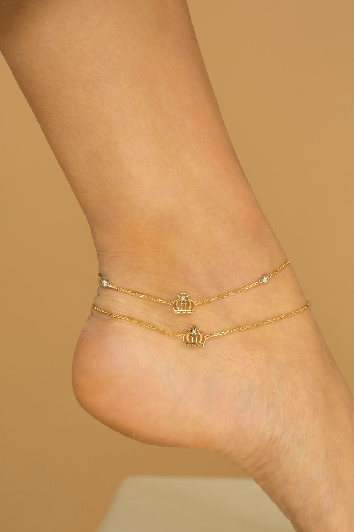 Diamond Yellow Gold Crown Anklet