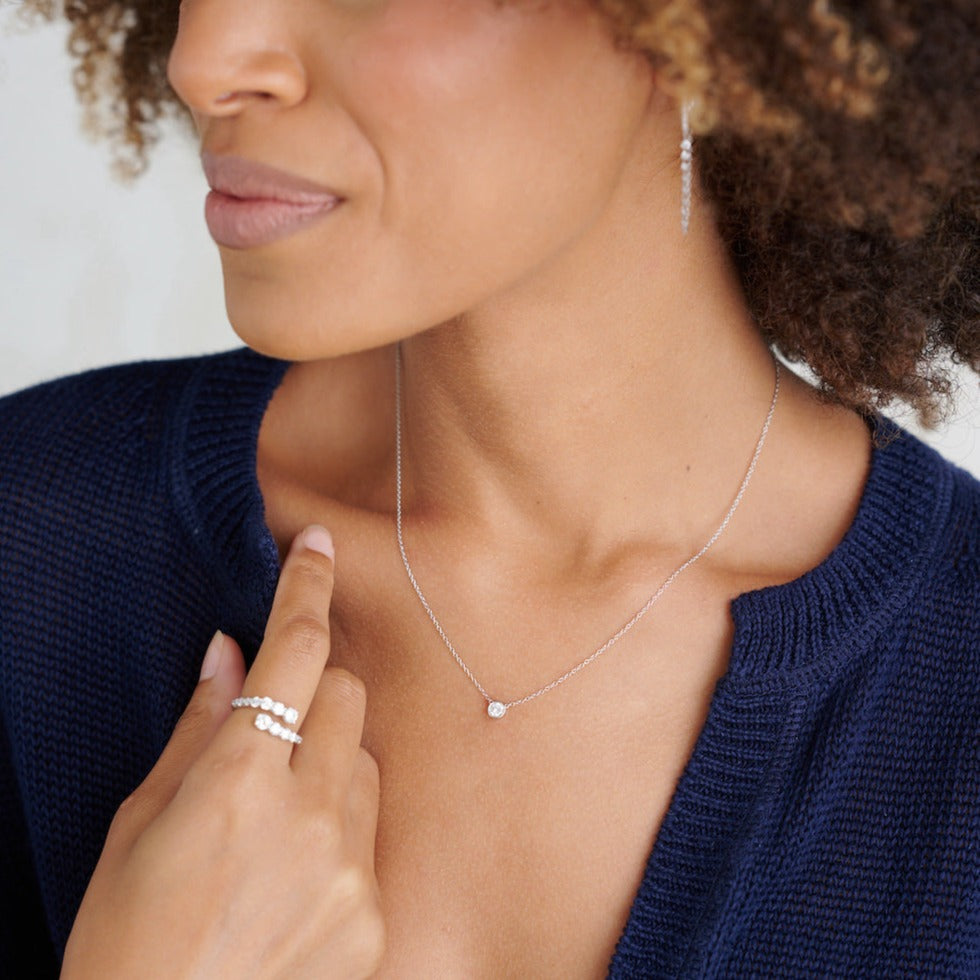 1 Carat Bezel Set Diamond Necklace In White Gold