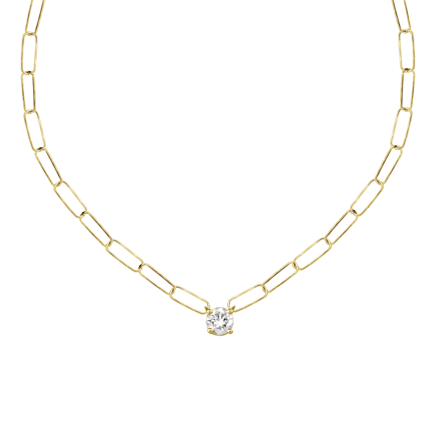 1.00 Carat Bezel-Set Diamond Solitaire Paper Clip Link Necklace in 14kt  Yellow Gold | Ross-Simons