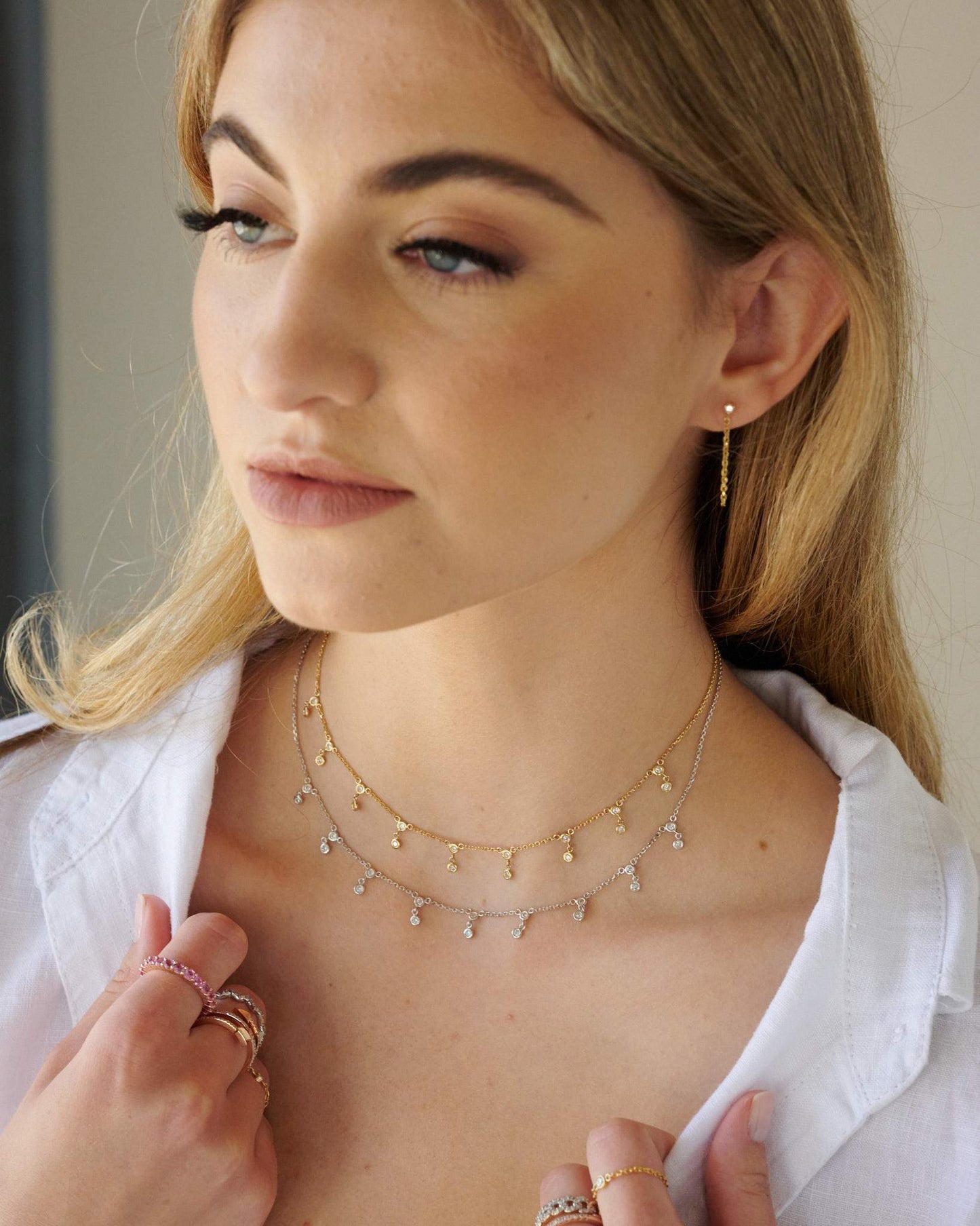 Double Diamond Drop Station Necklace – Henri Noël