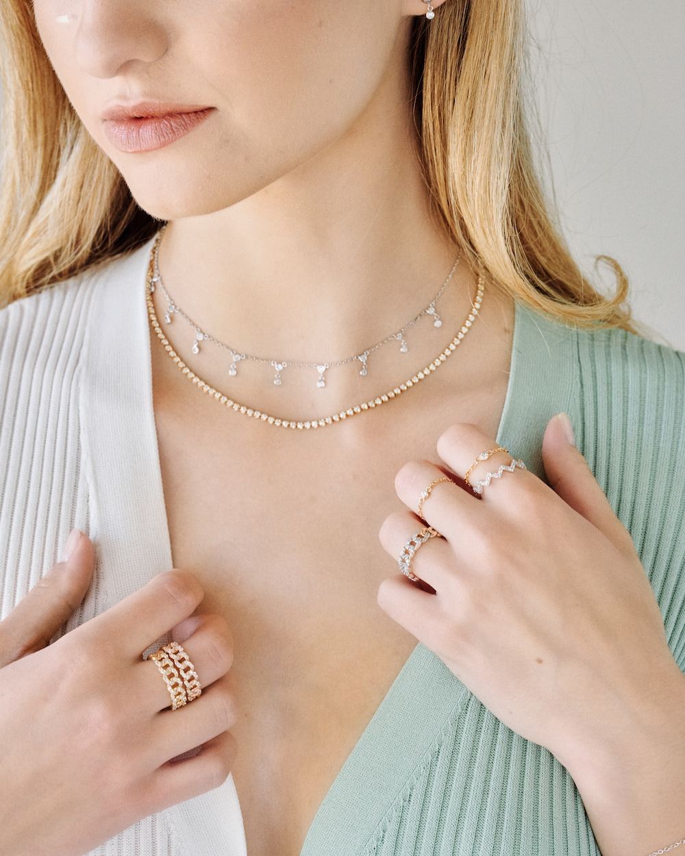 Double Diamond Drop Station Necklace – Henri Noël