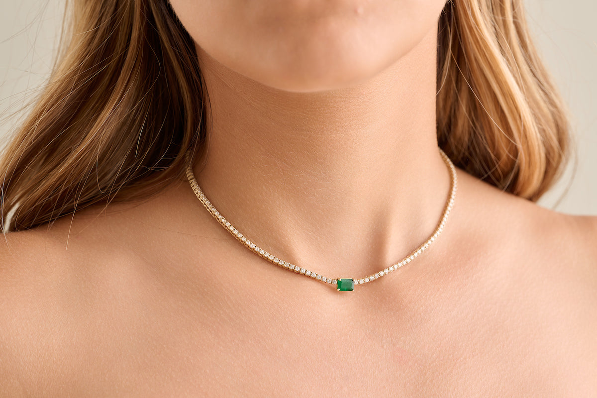 Emerald Cut Gemstone Tennis Necklace – Alev Jewelry