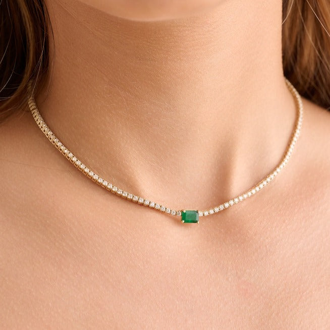 Diamond And Emerald Tennis Necklace Classic Tennis Necklace With
