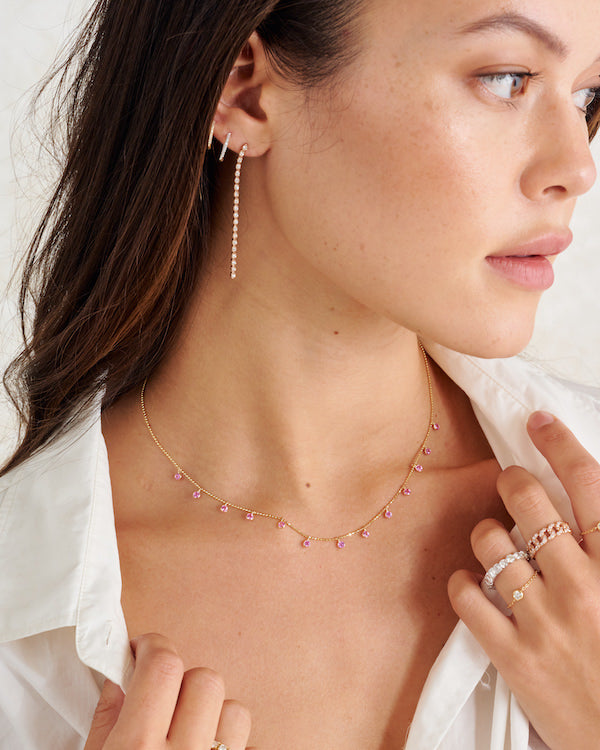 Pink Sapphire Drop Station Necklace