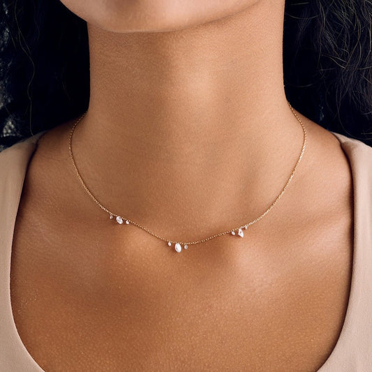 Oval Diamond Drop Station Necklace – Henri Noël