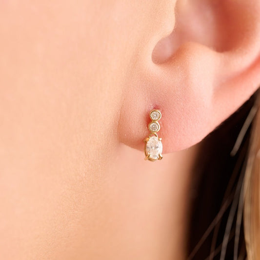 Oval Diamond Drop Studs – Henri Noël