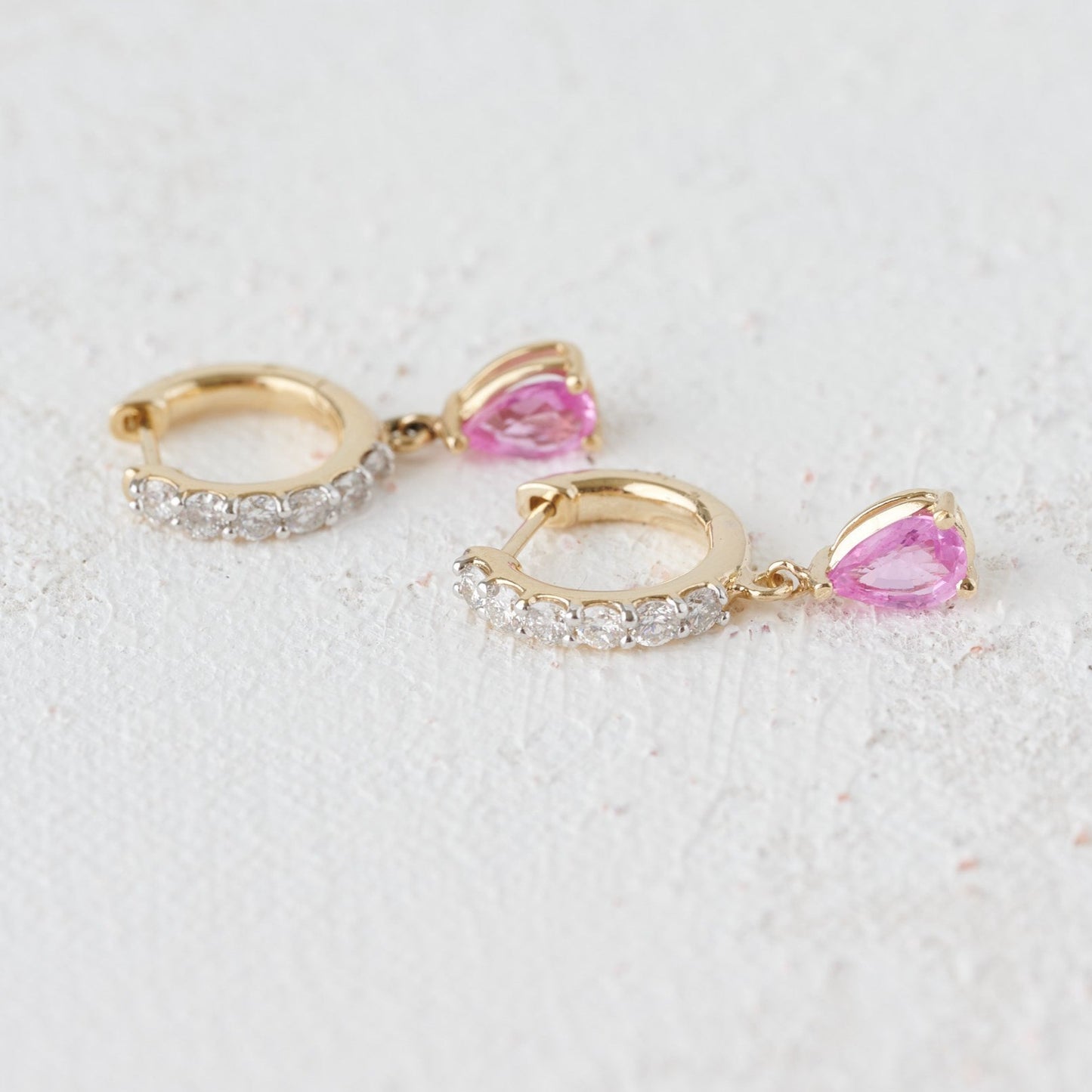 Pink Sapphire Diamond Hoop Drops