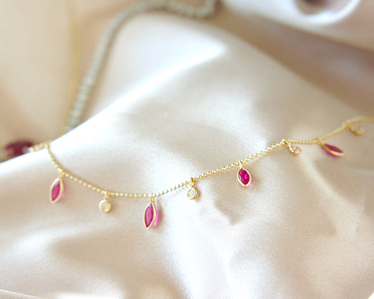 Ruby and Diamond Drop Station Necklace
