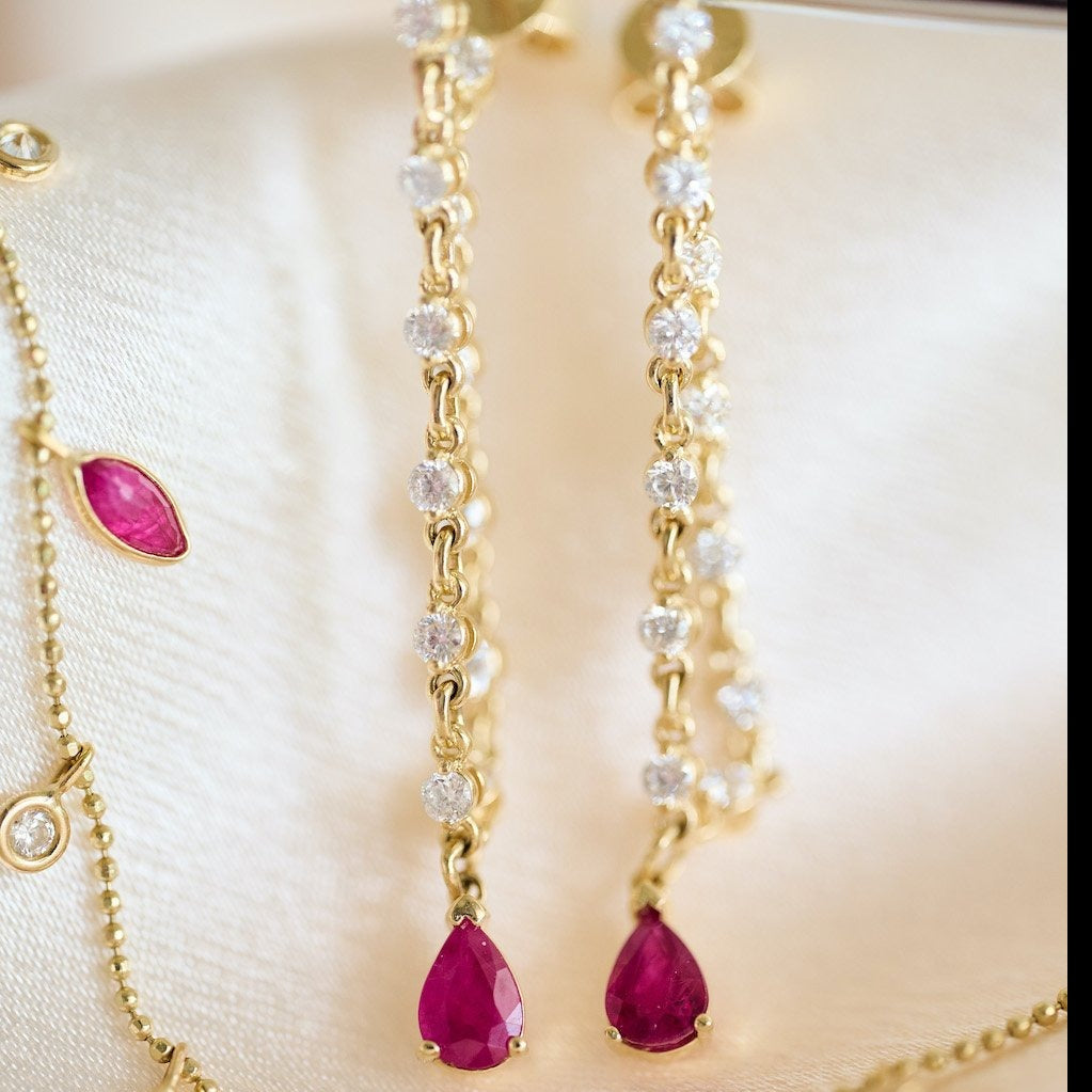 Ruby and Diamond Chain Earrings