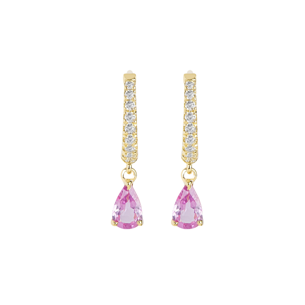 Pink Sapphire Diamond Hoop Drops